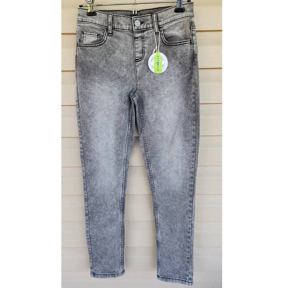 NWT New Justice‎ Girls Grey Black Wash 16 Skinny Jeans